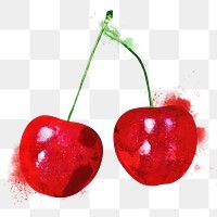 Red cherry  png sticker, watercolor fruit on transparent background