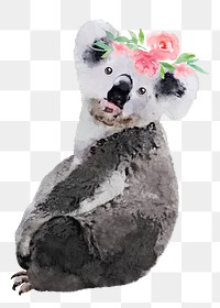 Cute koala png sticker, watercolor illustration, transparent background