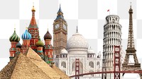 World landmarks png background, travel remixed media, transparent background