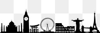 Famous landmarks png silhouette border on transparent background