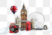 England's famous landmarks png transparent background, travel concept