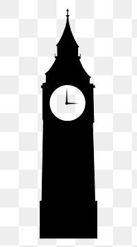 Clock tower png silhouette, London's Big Ben, tourist attraction, transparent background