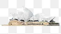 Opera House png watercolor illustration, Sydney famous landmark, transparent background