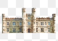 Leeds Castle png watercolor clipart, famous UK tourist attraction, transparent background