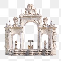 Watercolor Fountain png of Giant, Italian gothic architecture illustration, transparent background