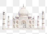 Taj Mahal png watercolor sticker, architecture illustration, transparent background