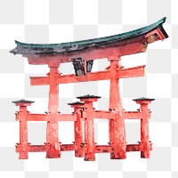 Kyoto Torii gate png watercolor sticker, Japanese architecture, transparent background