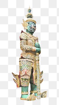 Thai guardian giant png watercolor illustration, Yaksha Thotsakan statue, transparent background