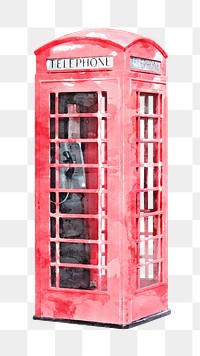 Watercolor telephone box png illustration, London aesthetic, transparent background