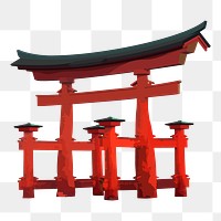 Kyoto Torii gate png aesthetic illustration, vectorize Japanese architecture, transparent background