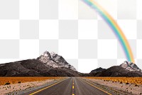 Rainbow road png border, transparent background, surreal pink starry sky remix