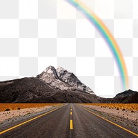 Rainbow road png border, transparent background, surreal pink starry sky remix