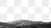 Greyscale mountain png landscape border, transparent background