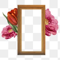 Floral picture png frame, surreal escapism collage art on transparent background