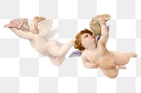 Flying cherubs png clipart, vintage sculpture on transparent background