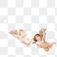 Flying cherubs png clipart, glittery vintage sculpture on transparent background