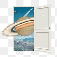 Glitter saturn aesthetic png, surreal escapism space travel, remixed media, transparent background