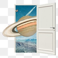 Saturn aesthetic png, surreal escapism space travel, remixed media, transparent background