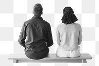 Couple sitting png sticker, rear view collage element on transparent background