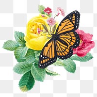 Butterfly on flowers png clipart, aesthetic collage element on transparent background