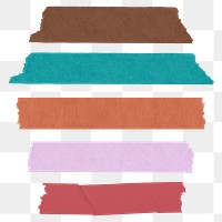 Colorful washi tape png sticker, ripped paper with texture set on transparent background