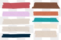 Ripped washi tape png sticker, colorful paper with texture set on transparent background