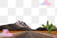 Dreamy road png border, transparent background, aesthetic surreal escapism collage art