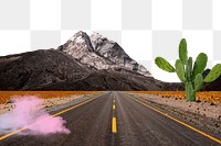 Dreamy road png border, transparent background, aesthetic surreal escapism collage art