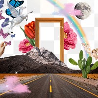 Magical road png border, transparent background, aesthetic surreal escapism collage art