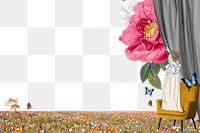 Aesthetic wildflowers png border, transparent background, surrealism art collage