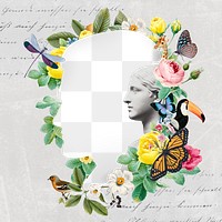 Vintage aesthetic png floral portrait frame, surreal collage art, transparent background