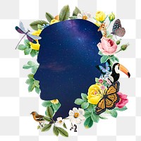 Galaxy portrait png collage element, floral aesthetic, surreal art on transparent background