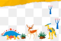 PNG paper craft animal border, collage element, transparent background