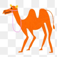 Orange camel png, paper craft animal clipart, transparent background