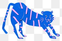 PNG blue tiger, paper craft animal clipart, transparent background