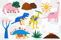 Dinosaur png, paper craft collage element, transparent background set