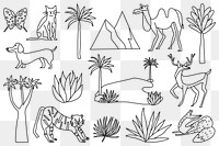 Animal doodle png, collage element, transparent background set