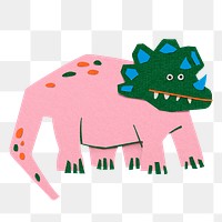 Pink dinosaur png, triceratops paper craft clipart, transparent background