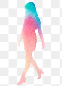 Woman walking png silhouette clipart, aesthetic colorful design