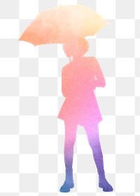 Woman png holding umbrella silhouette, aesthetic clipart