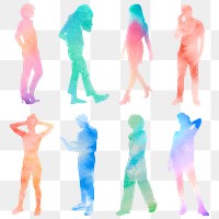 Aesthetic people png silhouette clipart, full body gesture set