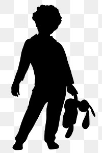 Boy png holding bunny silhouette clipart, black design