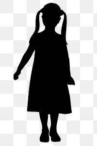 Little girl png silhouette clipart, ponytails, black design