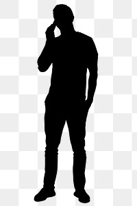 Man on phone png silhouette clipart, black design