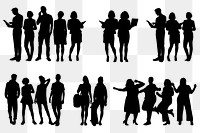 Business people png silhouette clipart, black design set