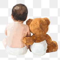 Baby, teddy bear png clipart, child care, watercolor illustration