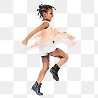 African-American girl png dancing clipart, watercolor illustration on transparent background