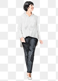 Businesswoman png clipart, walking gesture, watercolor illustration