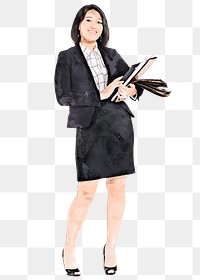 Asian businesswoman png clipart, watercolor illustration