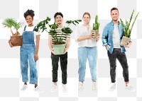 Plant lovers png people cut out, watercolor illustration, new normal hobby on transparent background